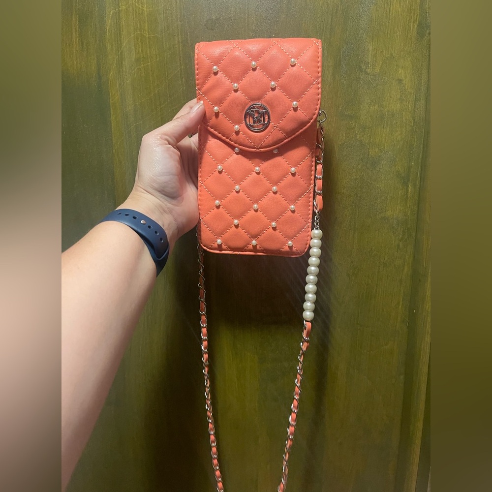 Chic Coral Quilted Crossbody Bag and phone holder